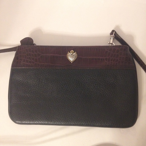 Brighton Black Leather Heart Crossbody